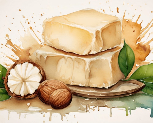 Watercolor illustration of blocks of shea butter