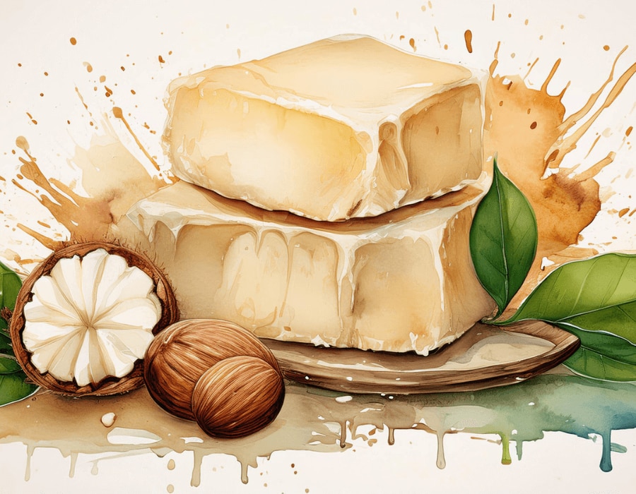 Watercolor illustration of blocks of shea butter