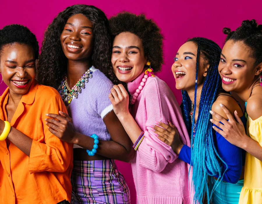 Group of happy women with melanin-rich skin tones
