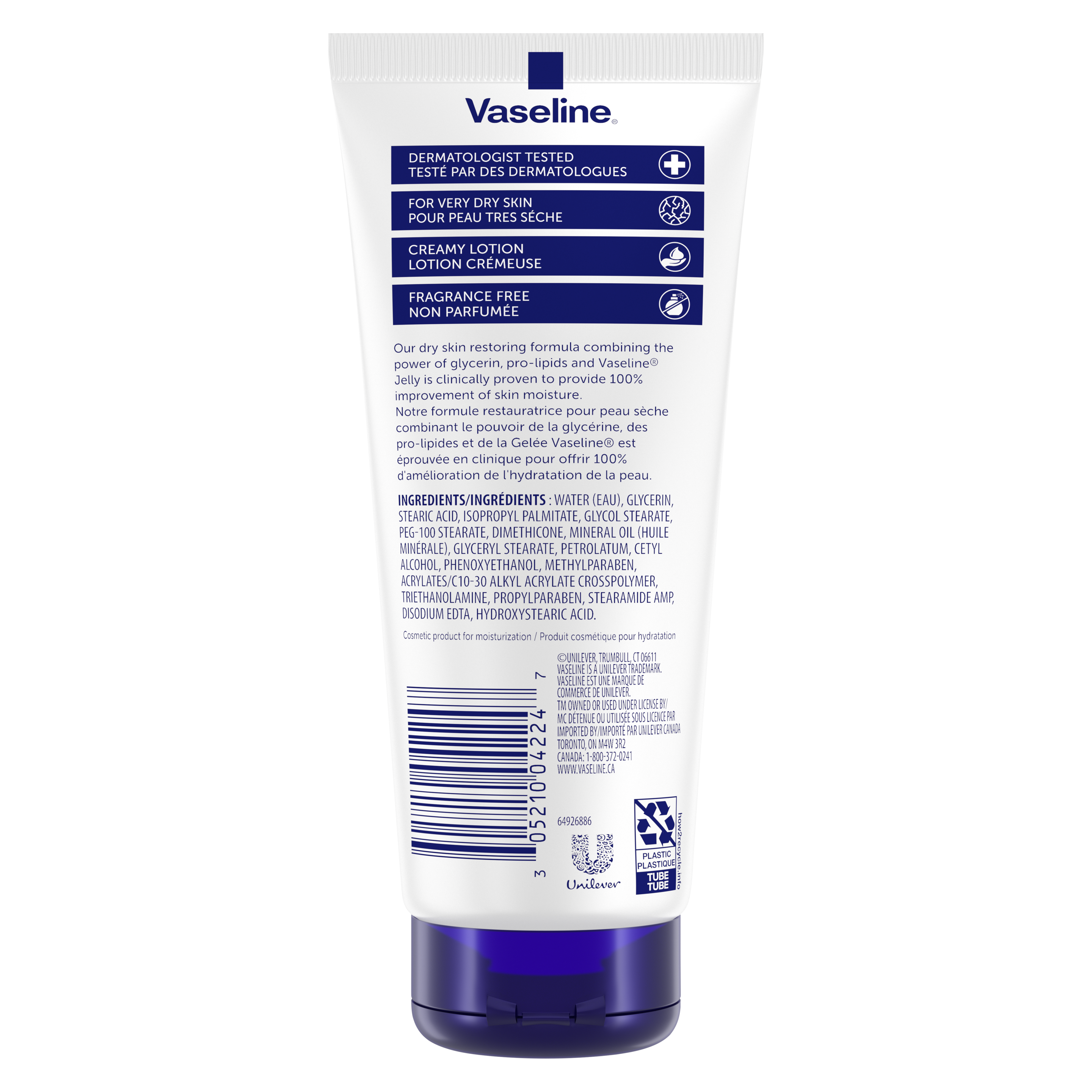 Vaseline Clinical Care Extremely Dry Skin Rescue Body Lotion back of pack