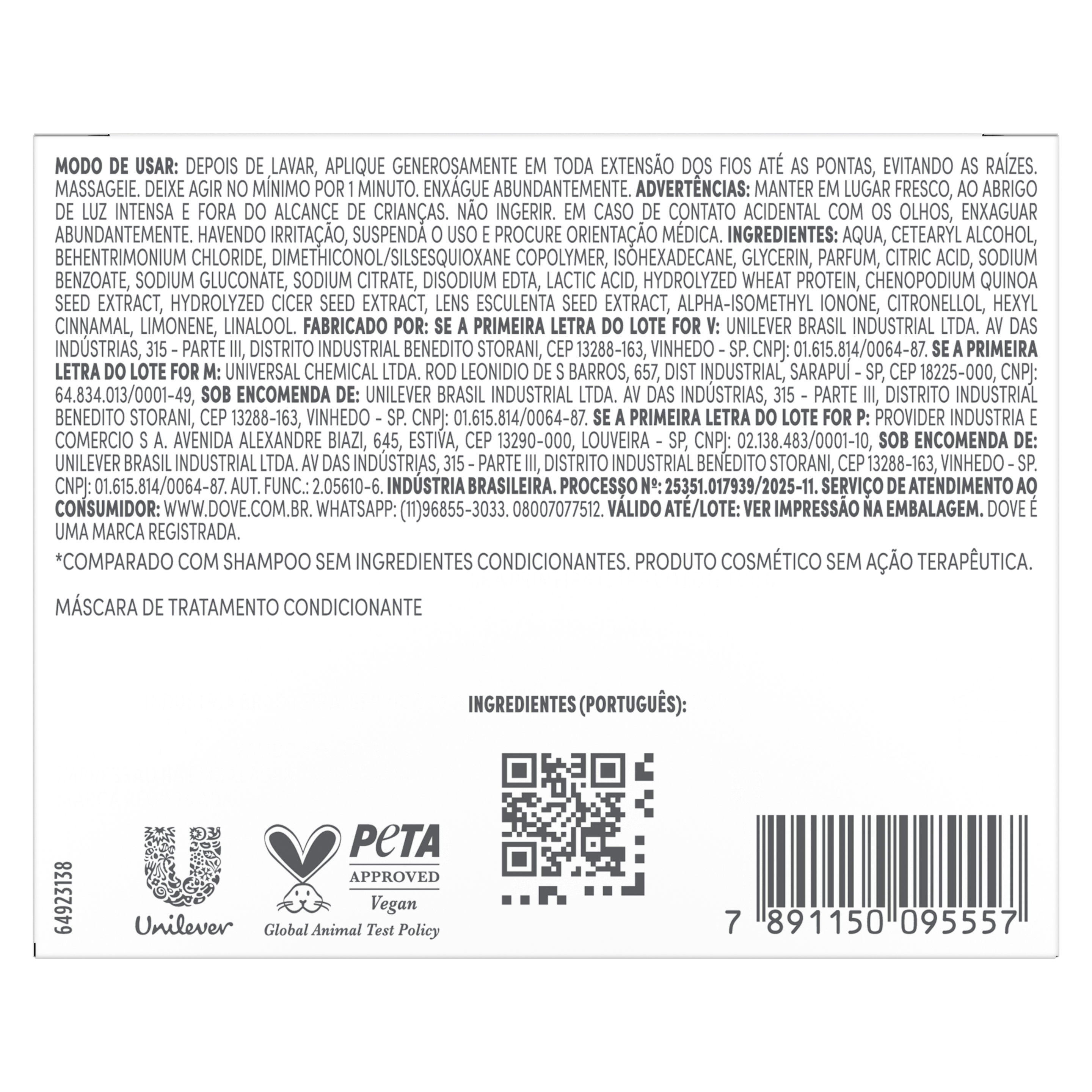 Máscara de Tratamento 10 em 1 Dove Bond Intense Repair 250g