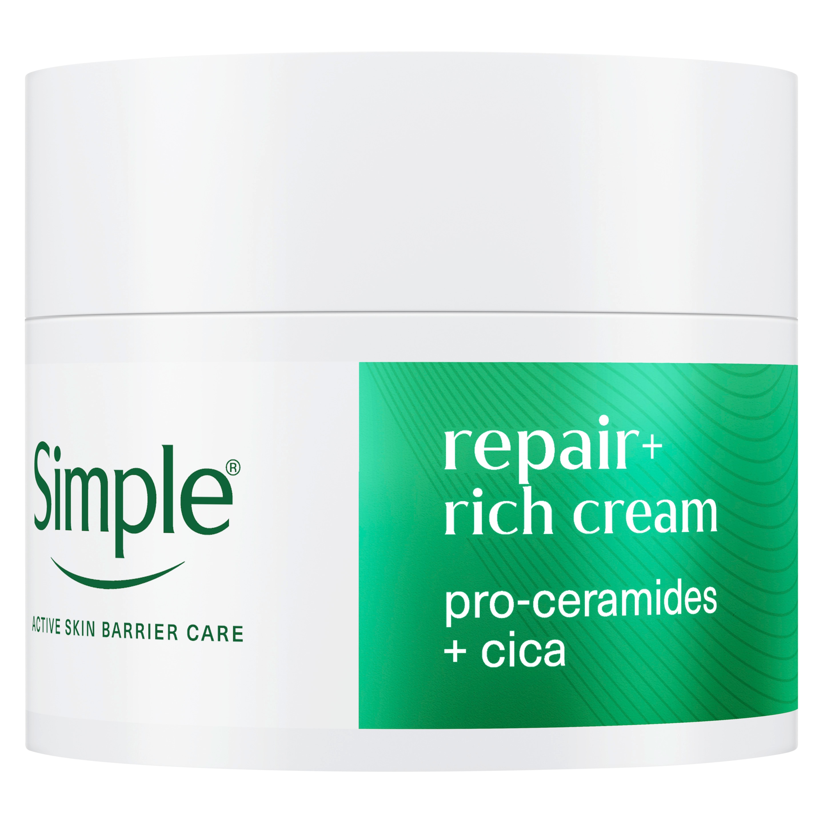 Flat lay of several Simple Rest and Reset hydrating gel in tub against a white background with gold stars