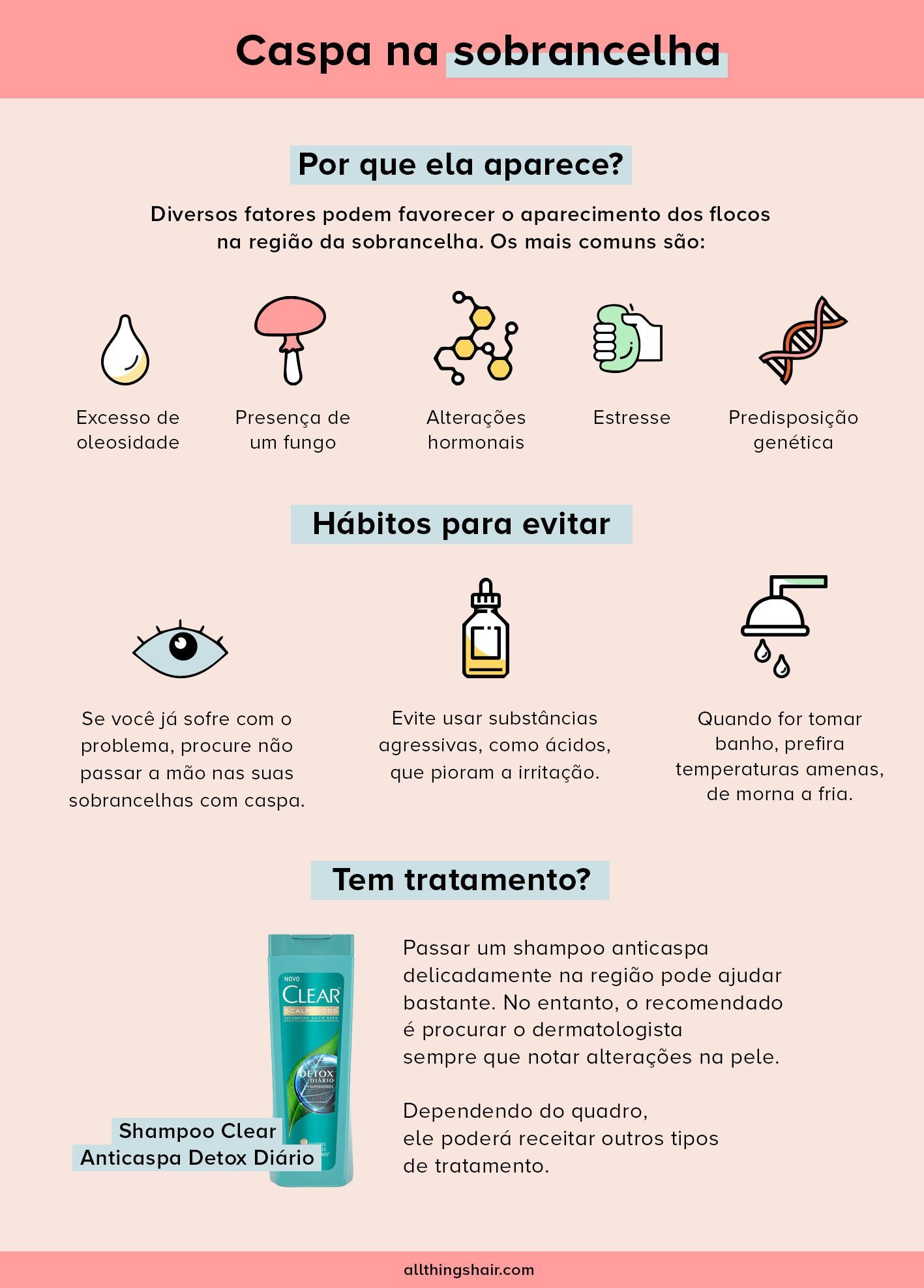 Tabela de motivos porque aparece caspa na sobrancelha