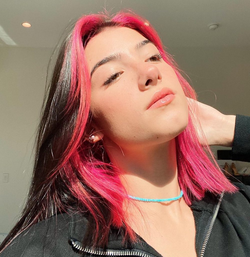 Cabelo com mecha rosa