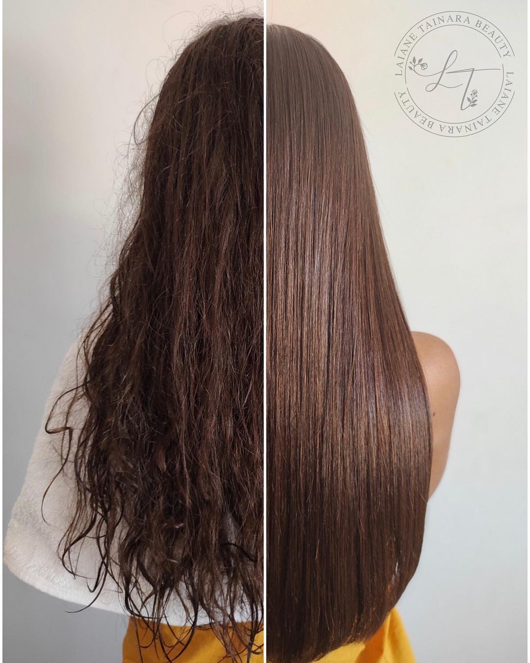 Foto de cabelo com realinhamento capilar antes e depois