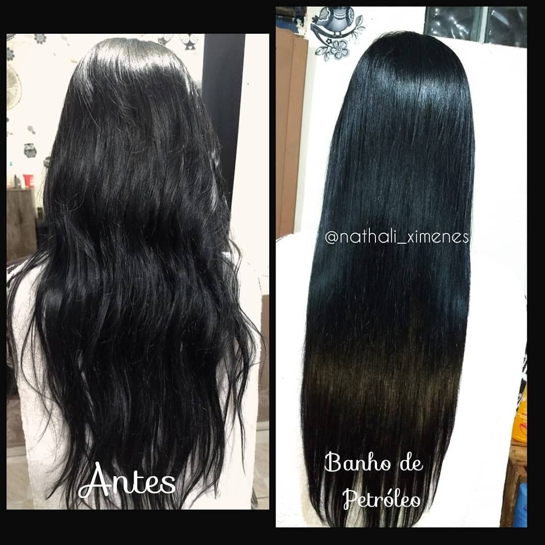 Banho de petróleo no cabelo antes e depois