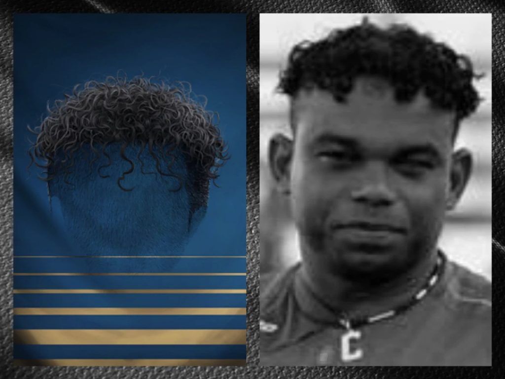 Homem com cabelo cacheado curto em um dos cortes de cabelo de jogadores