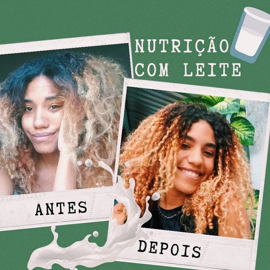antes e depois de usar leite para nutrir o cabelo