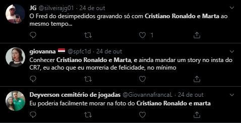 Posts no Twitter sobre o grande encontro de Cristiano Ronaldo e Marta