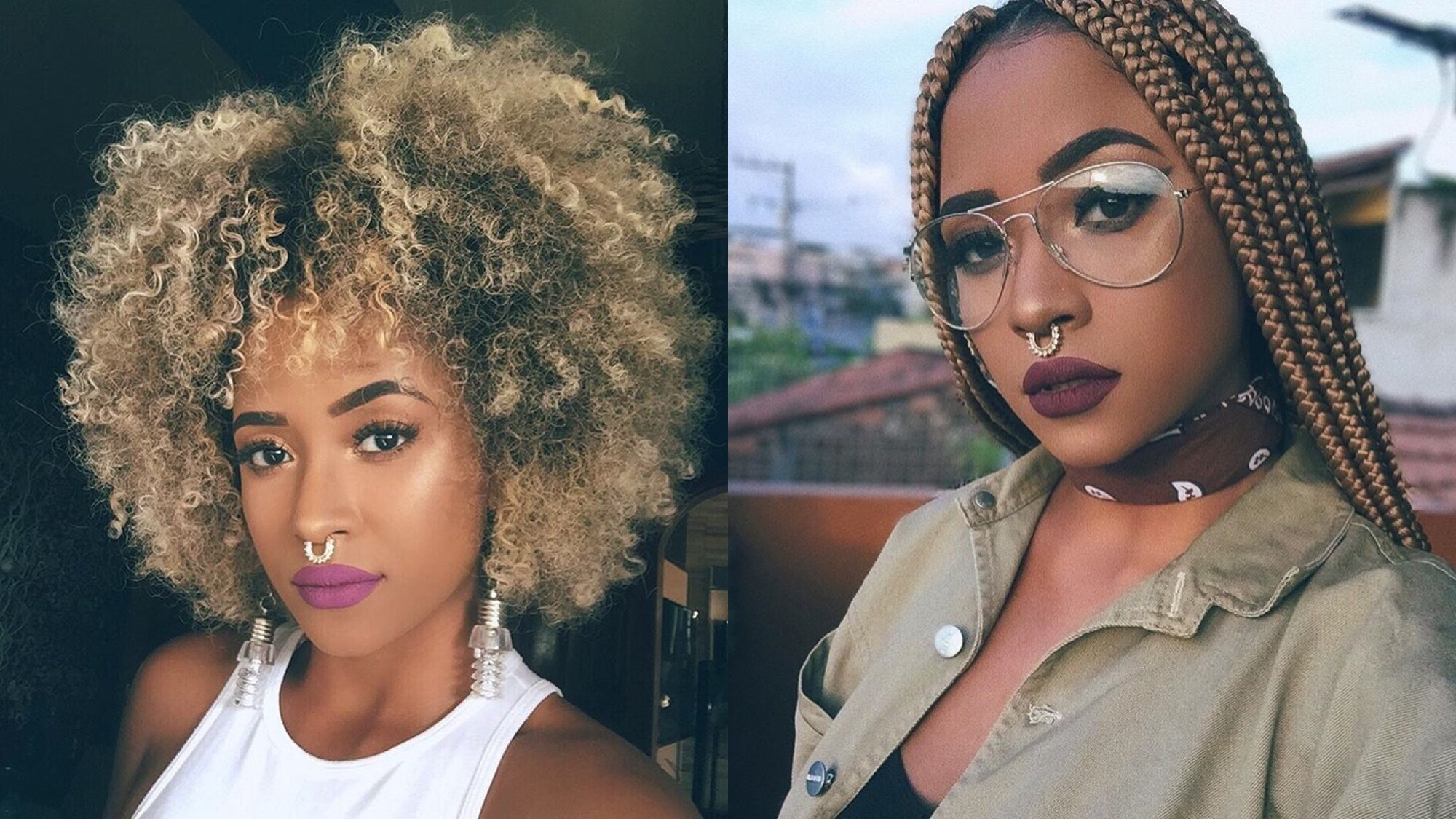 Cabelo crespo loiro e box braids cor de mel