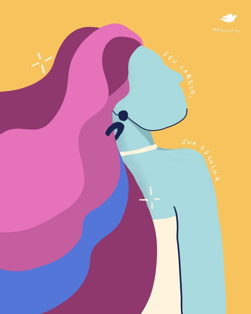 arte representando mulher de cabelo longo colorido
