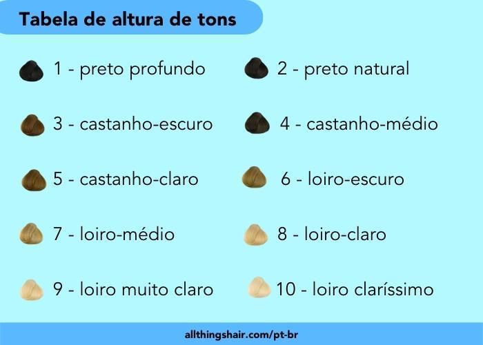 Tabela de altura de tons para colorimetria capilar