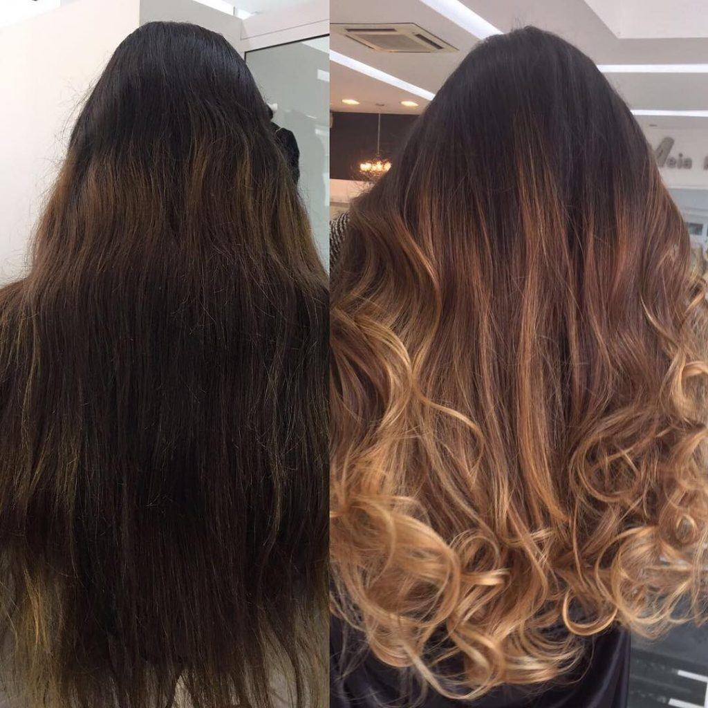 Foto com antes e depois de cabelos com shampoozada
