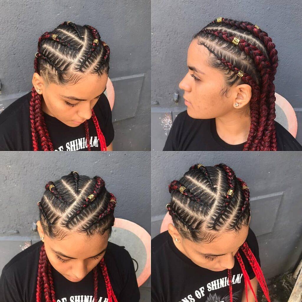 Mulher com trança ghana braids no cabelo