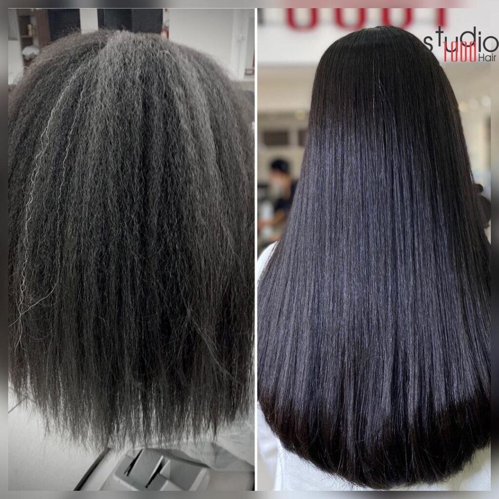 antes e depois de cabelo com alisamento por escova japonesa