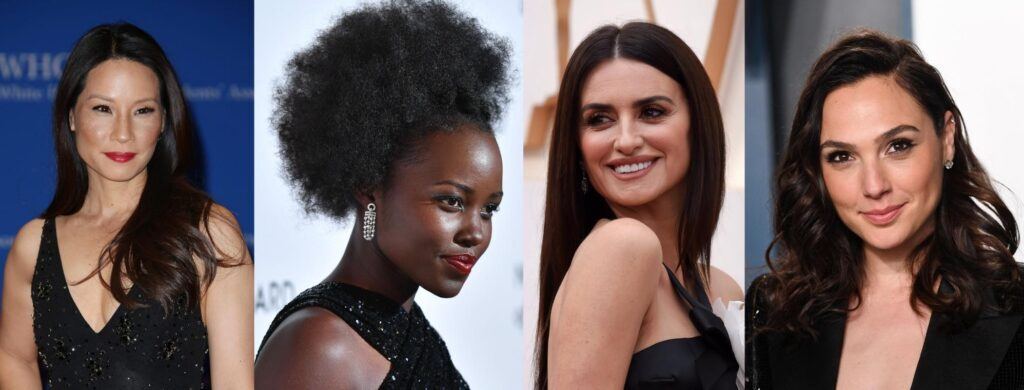 Montagem com fotos de 4 atrizes famosas com cabelo na paleta de cores inverno escuro