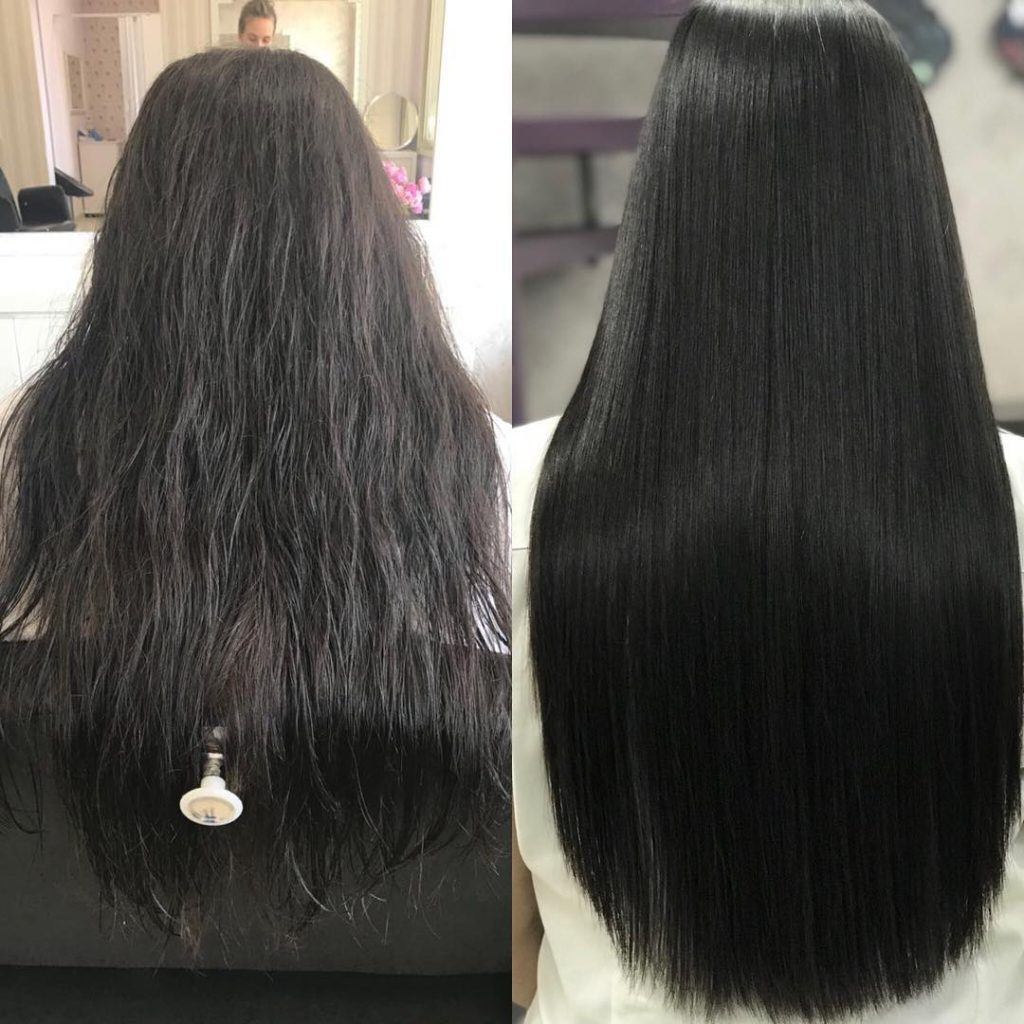 mulher cabelo castanho antes e depois plástica dos fios