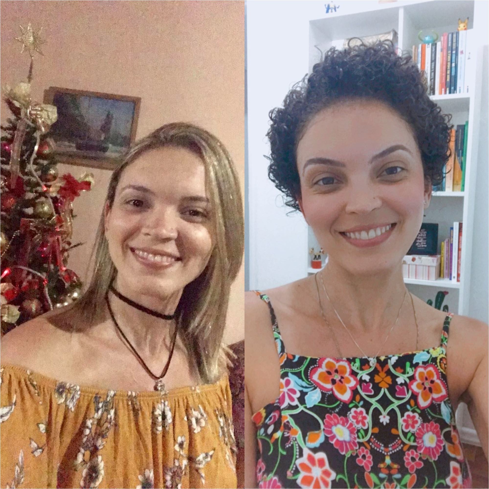 Antes e depois de mulher que passou por transição capilar
