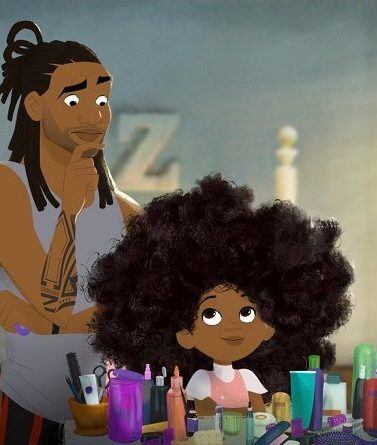 imagem de pai e filha do curta em animação hair love