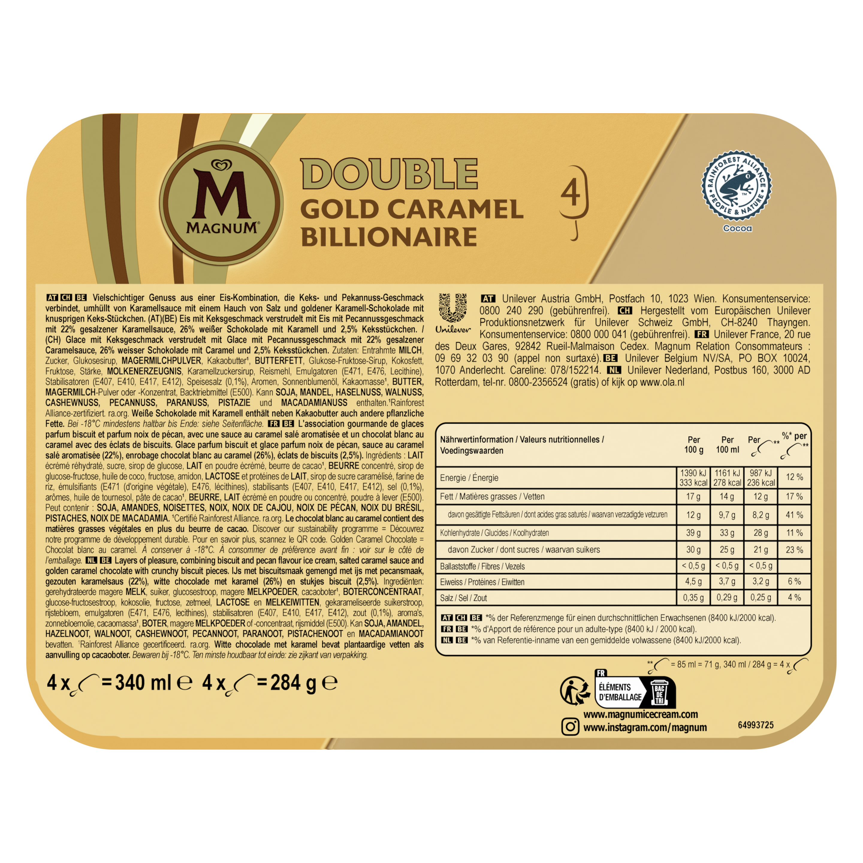 Magnum Bâtonnet Double Gold Caramel Billionaire