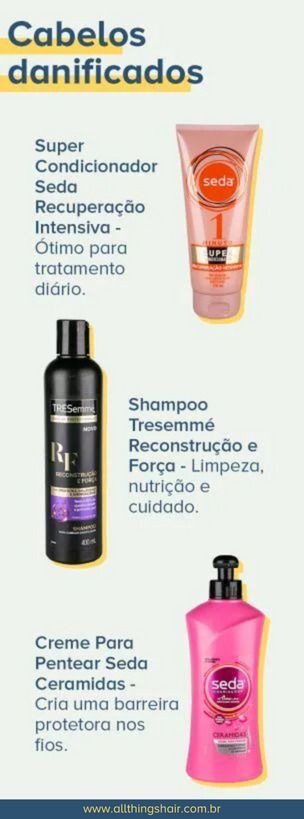 Tabela com produtos para quem deseja como saber se o cabelo esta danificado