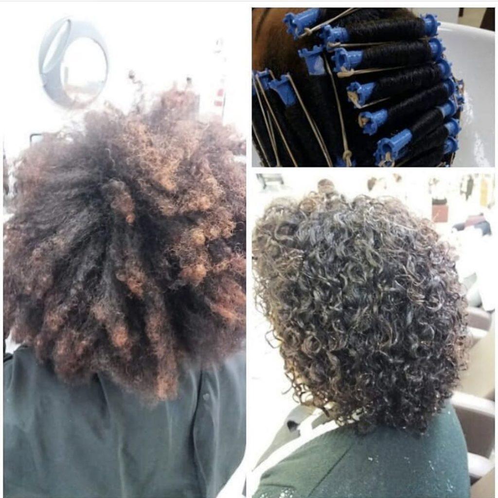 antes e depois de permanente afro
