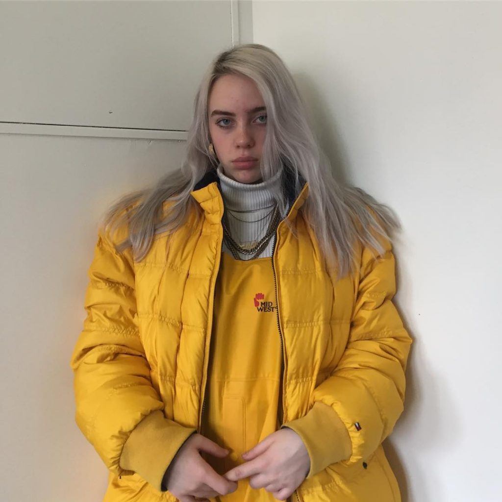 cantora billie eilish com cabelo platinado longo