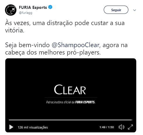 Tweet do time FURIA Esports para anunciar sua parceria com Clear