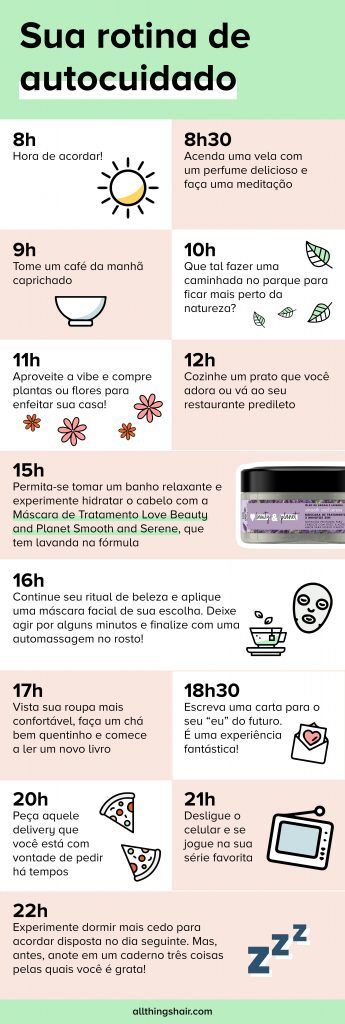 Infográfico com rotina de autocuidado para o Dia das Mulheres