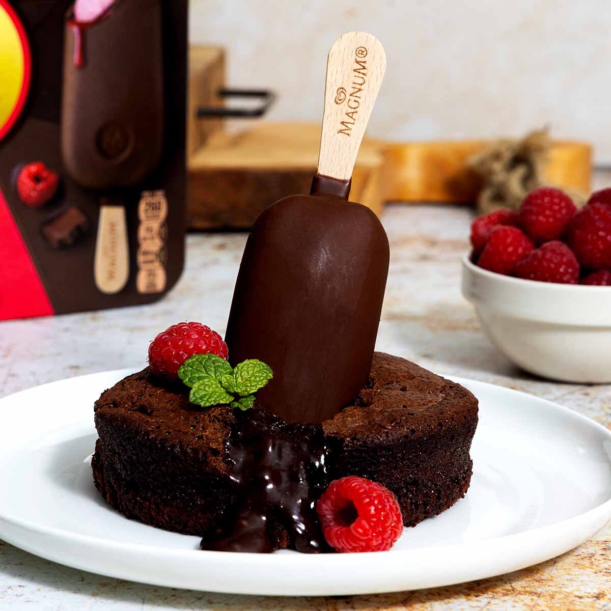 Close-up of Raspberry Chocolate Molten Lava Cakes