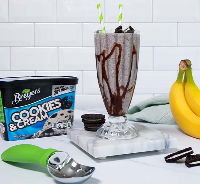 Cookies and Cream milkshake with bananas.
