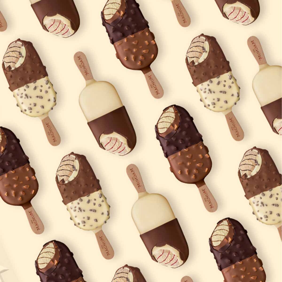 Magnum Duets ice cream bars on beige background