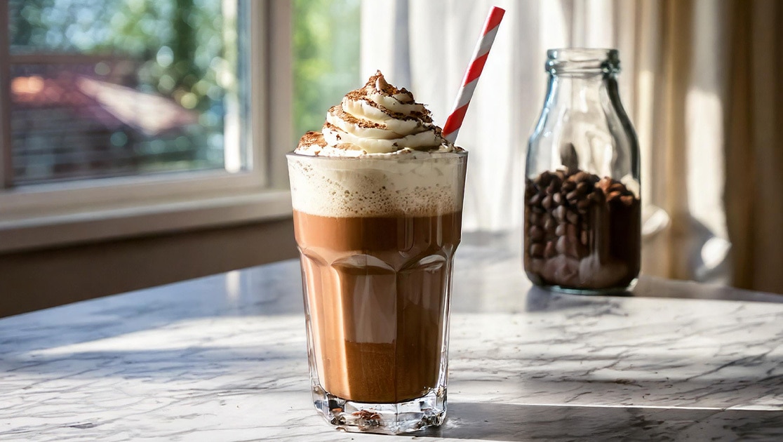 A frozen mudslide on a marble table