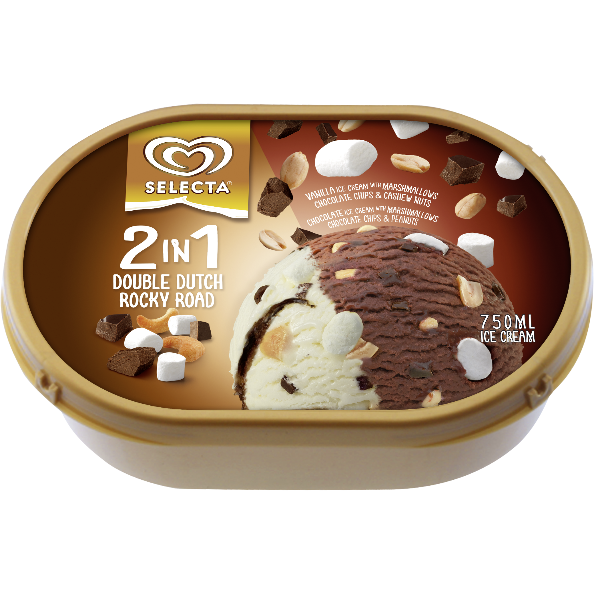 Selecta 2-In-1 Double Dutch + Rocky Road Ice Cream 750Ml