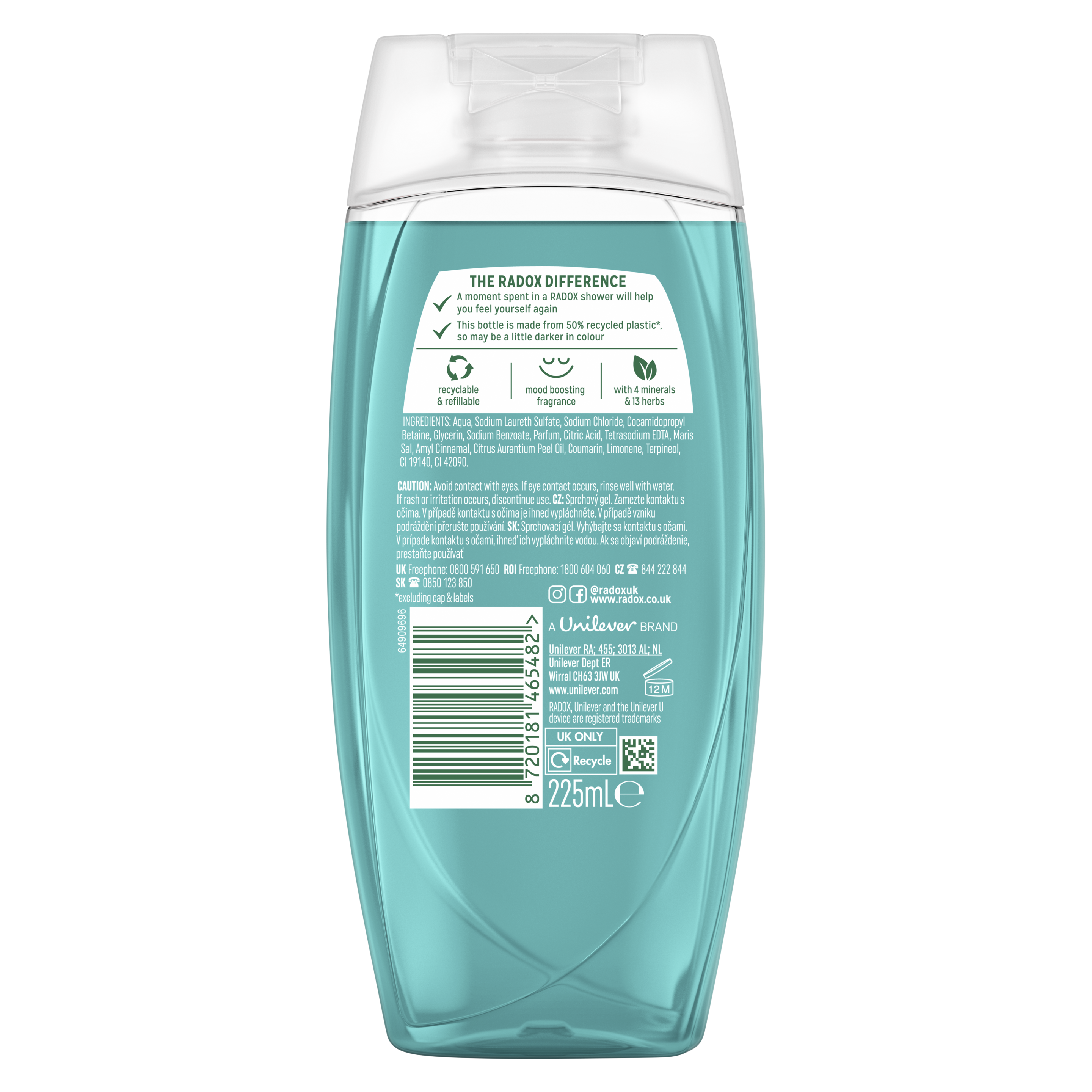 Radox Feel Hydrated Shower Gel 225ml with Watermelon & Mint