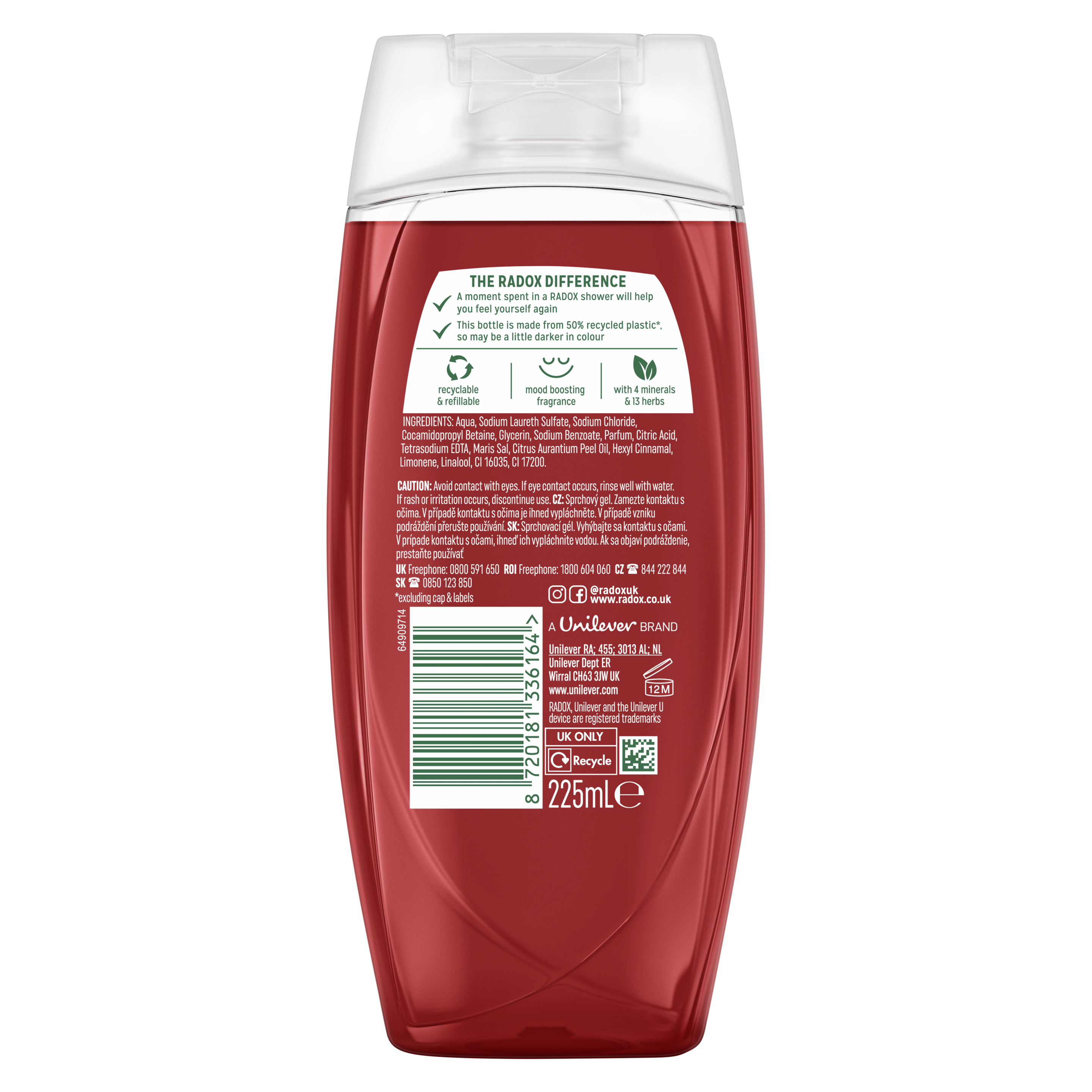 Radox Feel Ready Shower Gel 225ml with Pomegranate & Apple