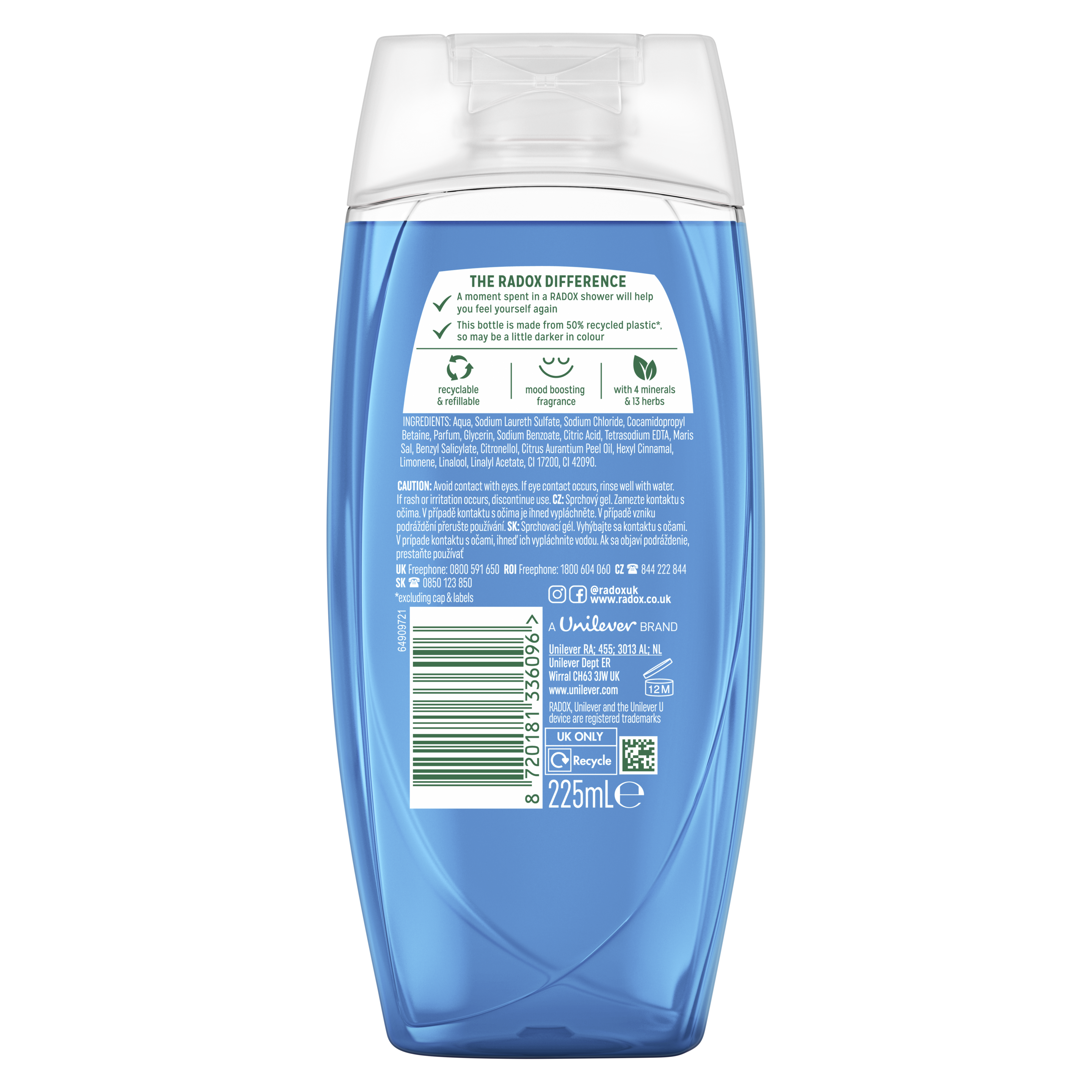 Radox Feel Active Shower Gel 225ml with Sea Salt & Lemongrass