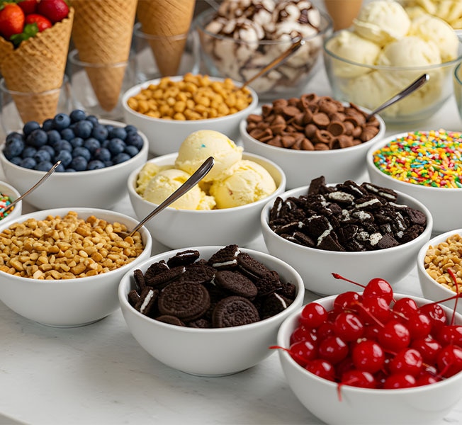 Ice cream toppings sundae bar