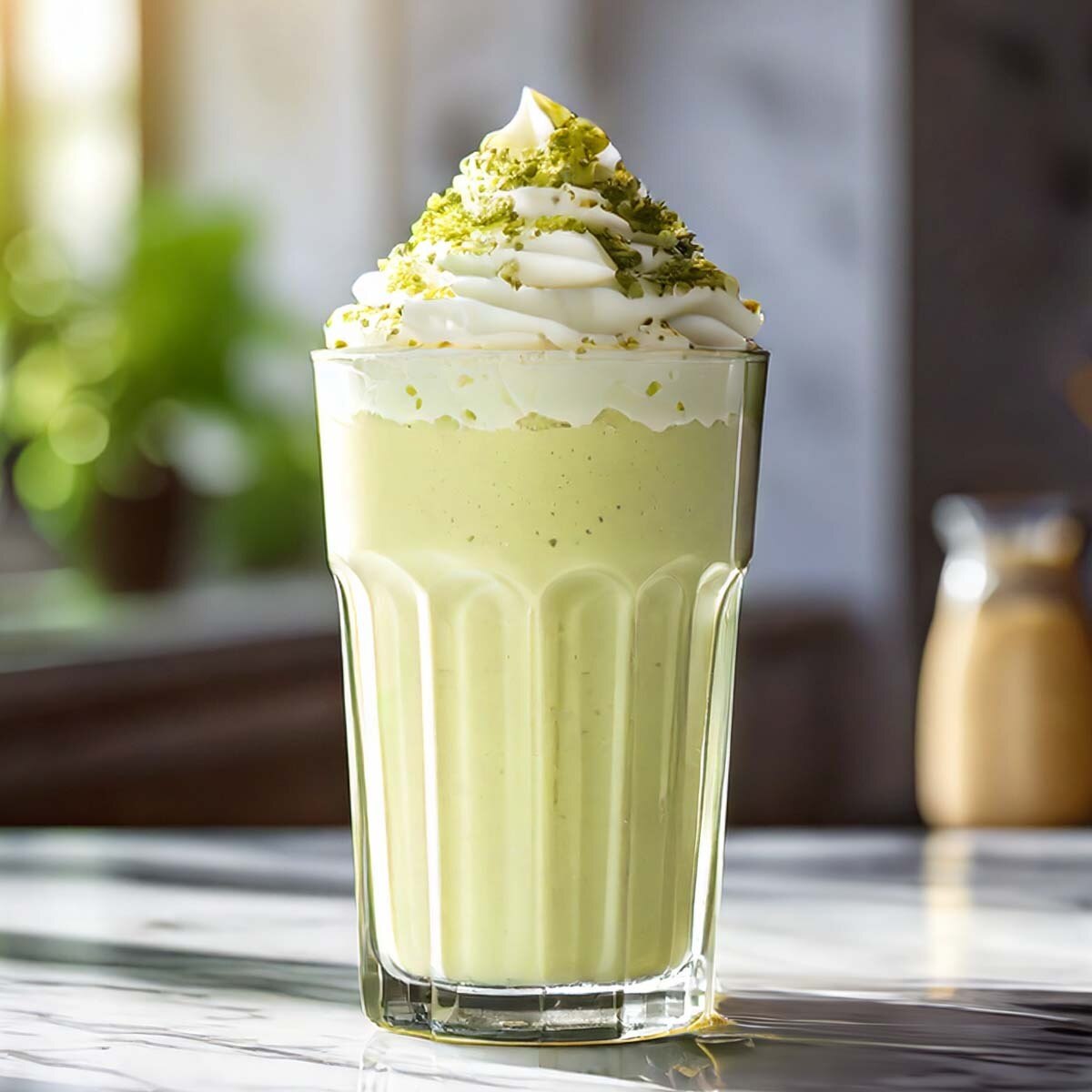 Pistachio gelato milkshake in a glass