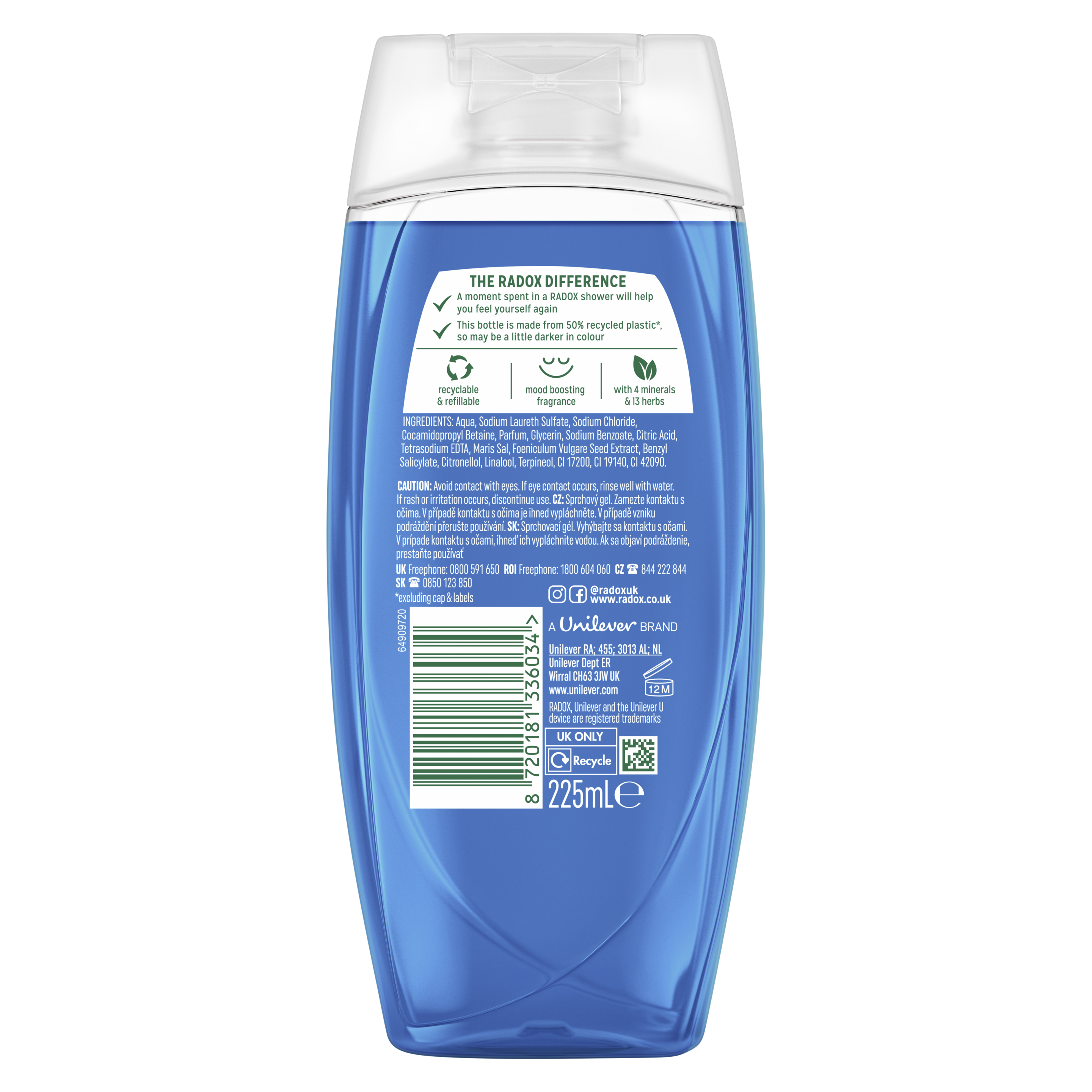 Radox Feel Awake 2-in-1 Shower Gel 225ml with Sea Minerals & Fennel
