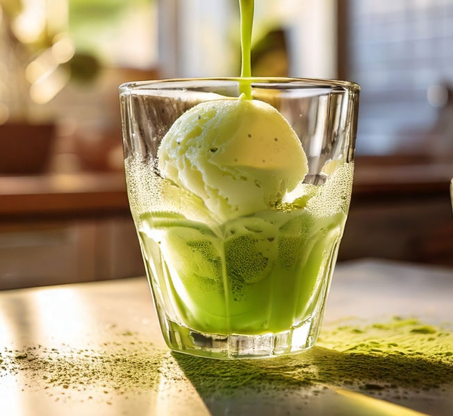 Matcha affogato with Breyers Extra Creamy Vanilla.