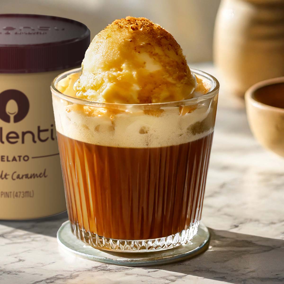 Caramel affogato Martini made with Talenti Gelato