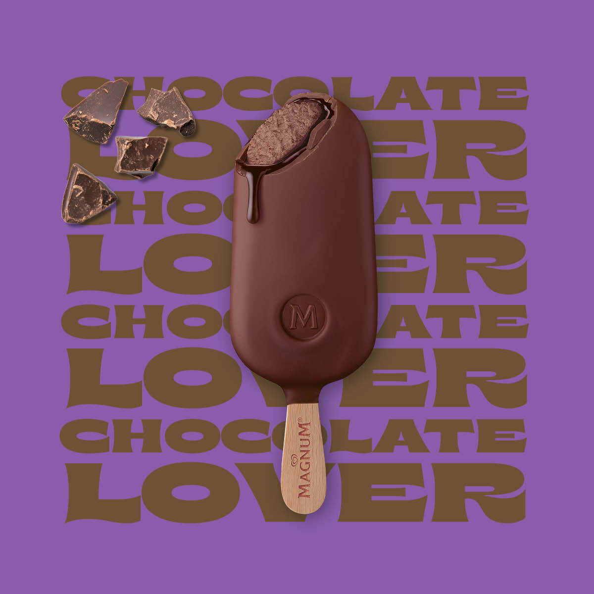 Magnum Double Chocolate on purple background.