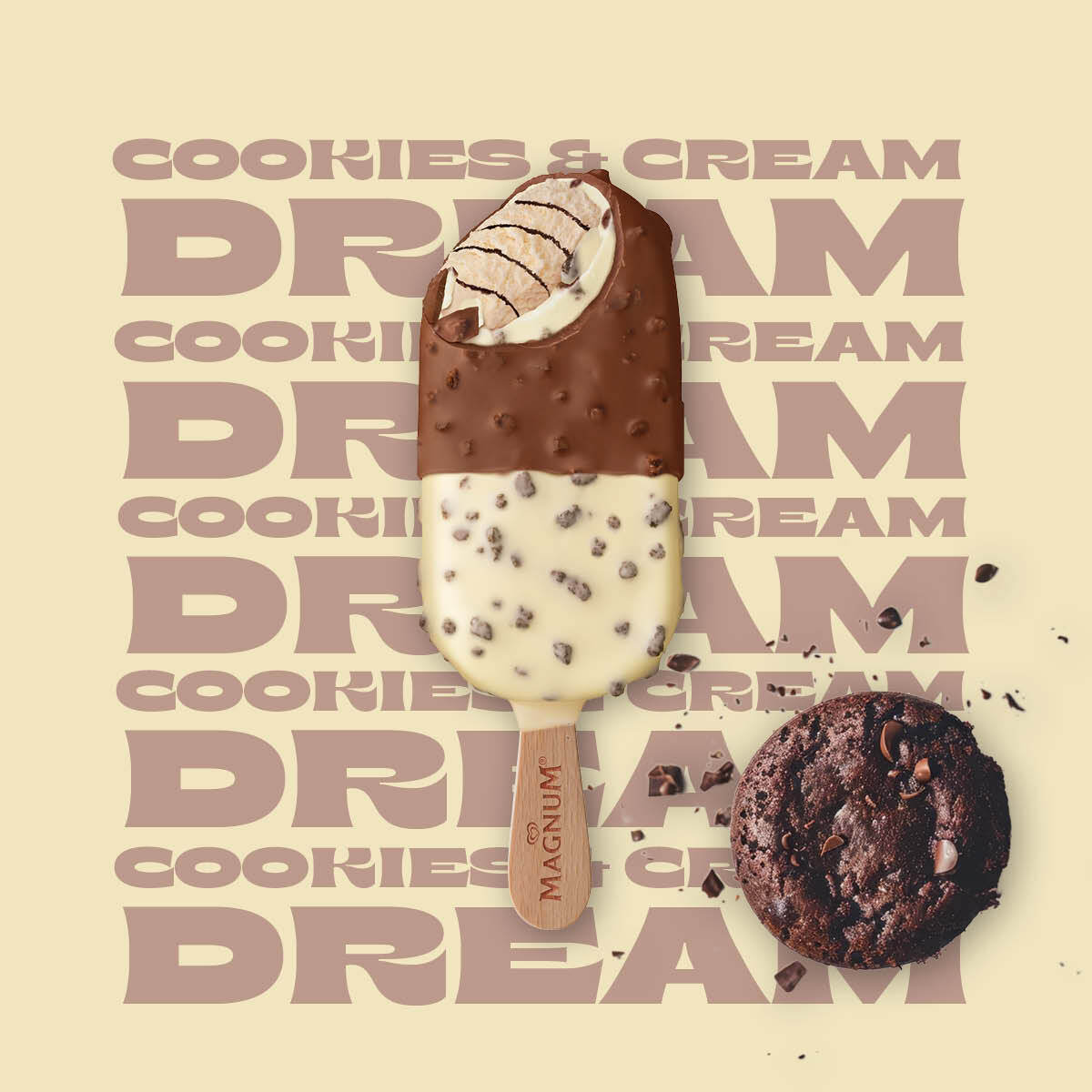 Magnum Cookie Duet on cream background.