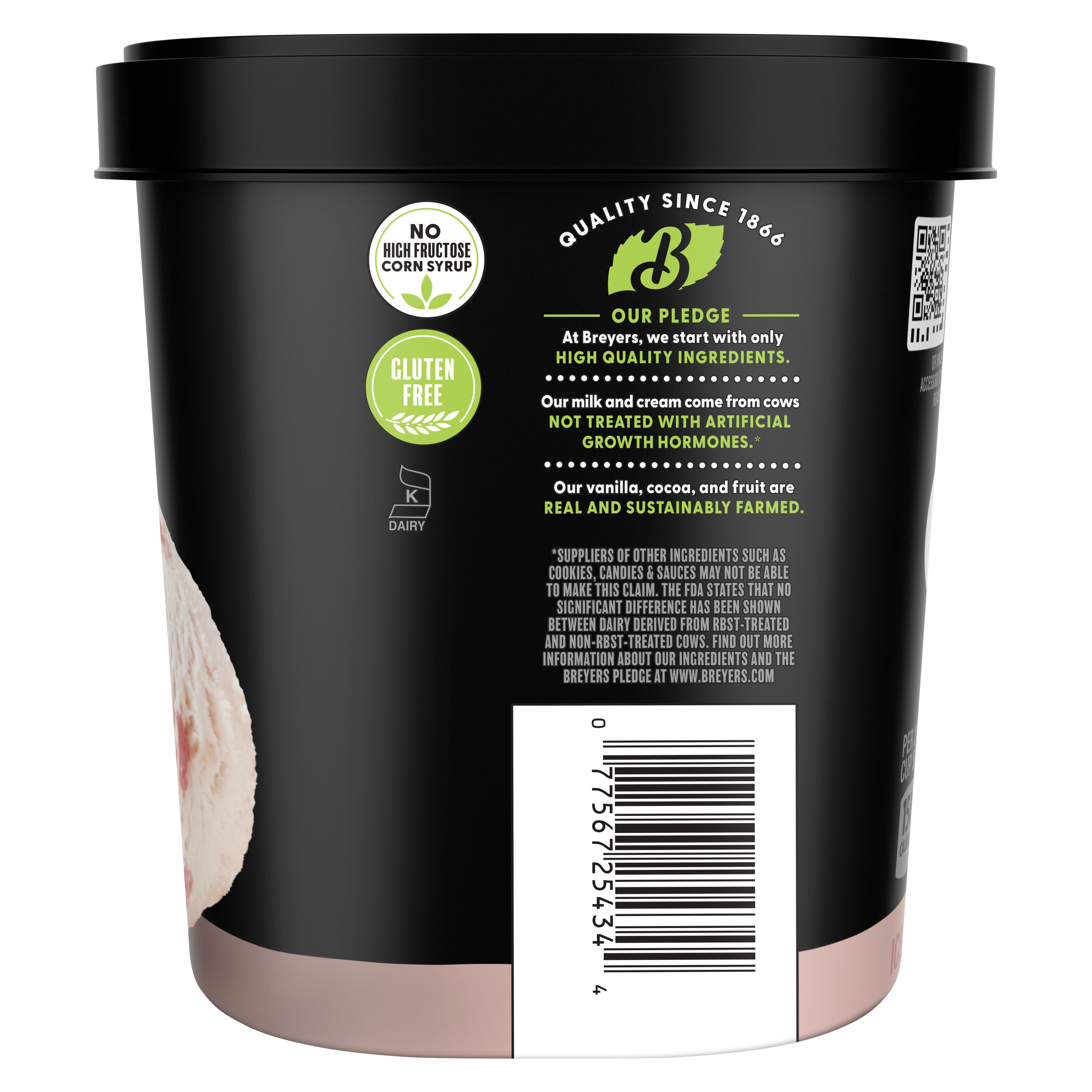 A visual showing the side of pack with badges and claims