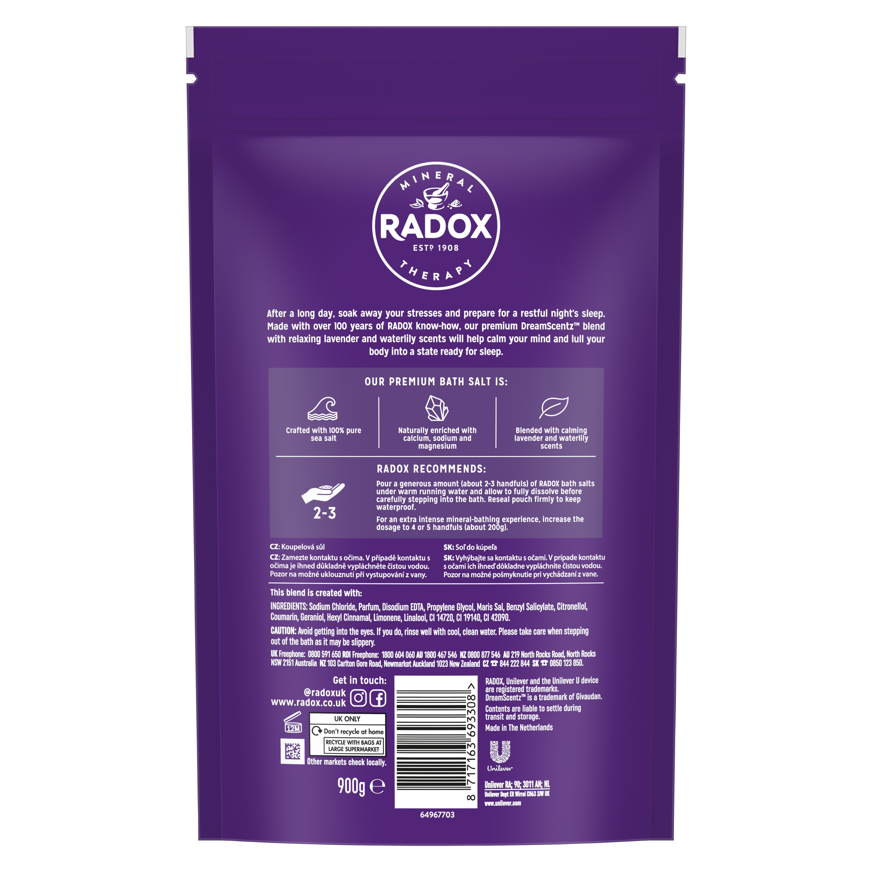 Radox Sleep Aromatherapy Bath Salts 900g with Lavender and Ylang Ylang