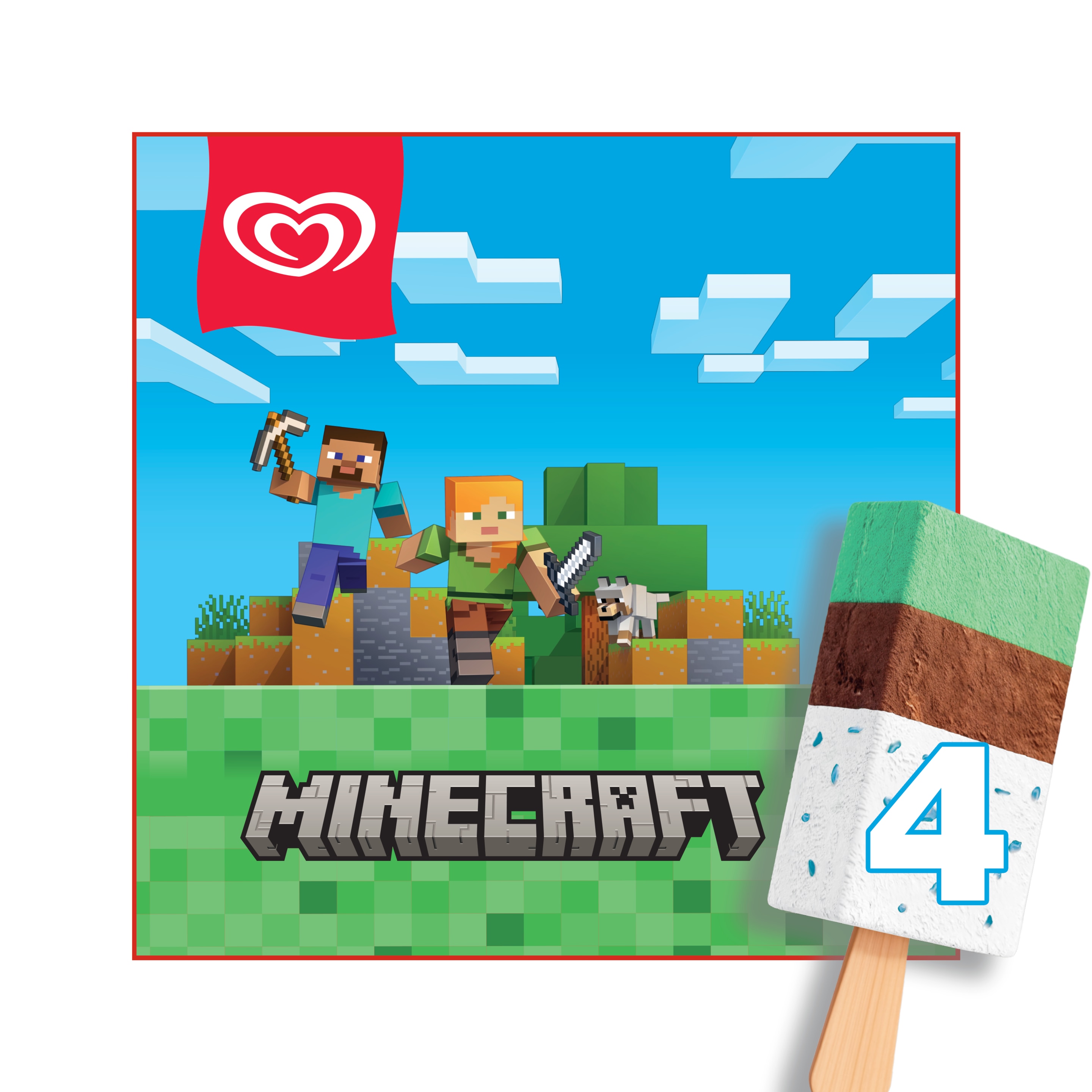 Heartbrand Minecraft Ice Cream Sticks Vanilla & Chocolate 4 x 75 ml