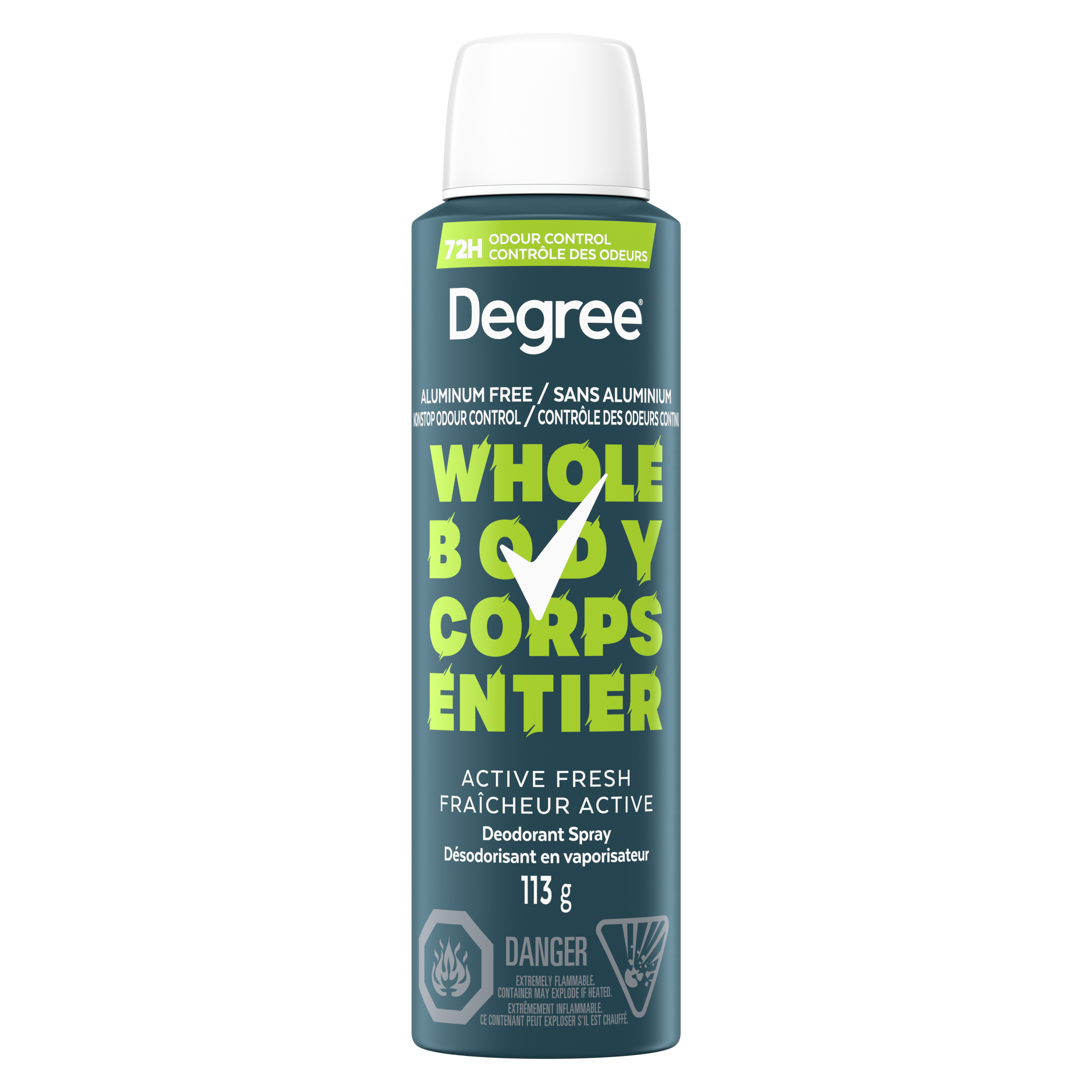 Degree Men Deodorant Spray Whole Body Active Fresh Aluminum-Free 113g packshot