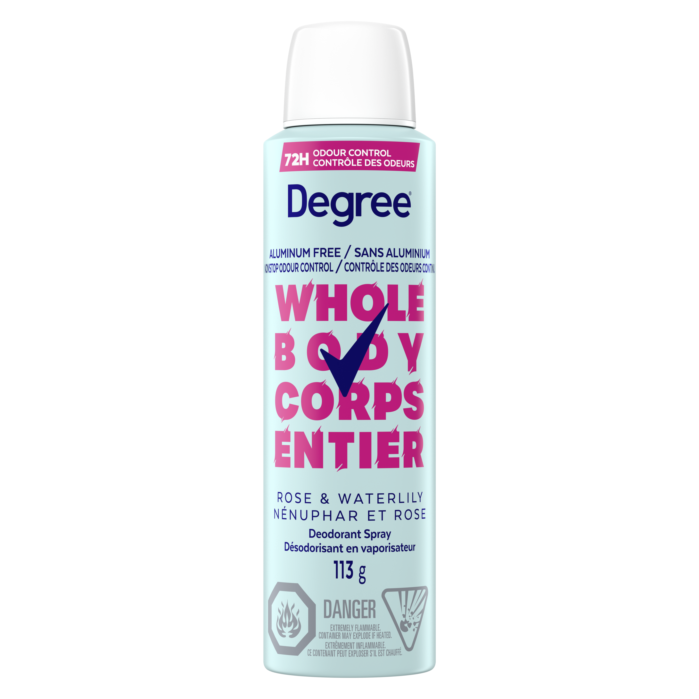 Degree Deodorant Spray Whole Body Rose & Waterlily Aluminum-Free 113g packshot