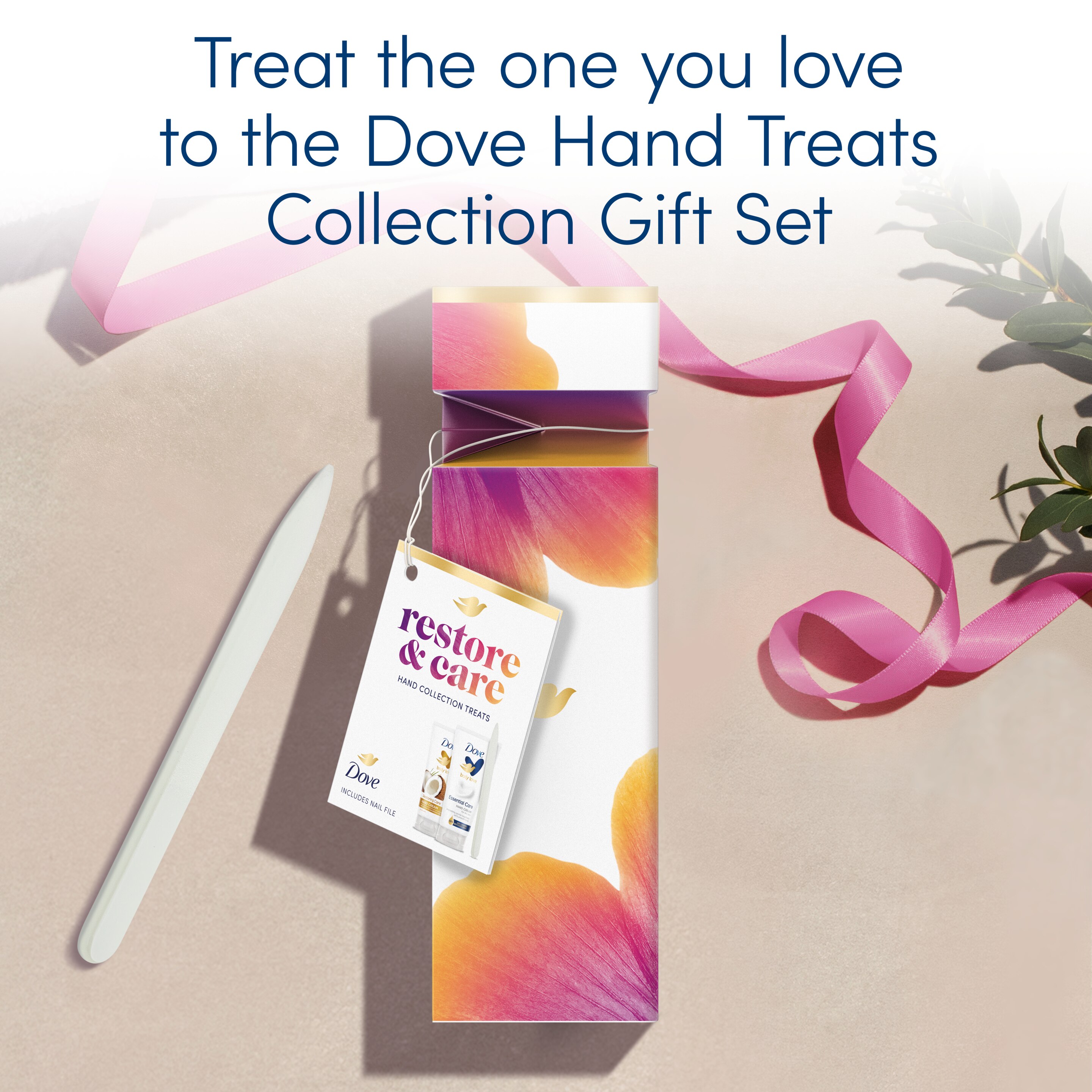 Unbranded Dove Hand Treats Collection with two hand creams and a sleek glass nail file Gift Set perfect gifts for her 2 piece packshot